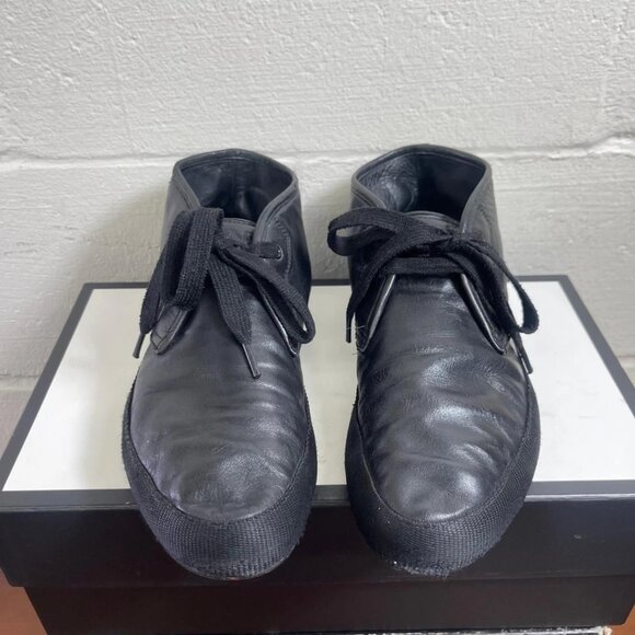 Prada 4T2056 Black Leather Ankle Boots Lace up Men's Size 8 Fits 9 US - Picture 1 of 12